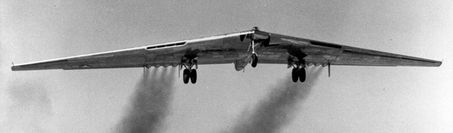 The YB-49 takes off on its maiden flight.